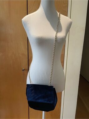 Navy Velvet Chain Crossbody Bag